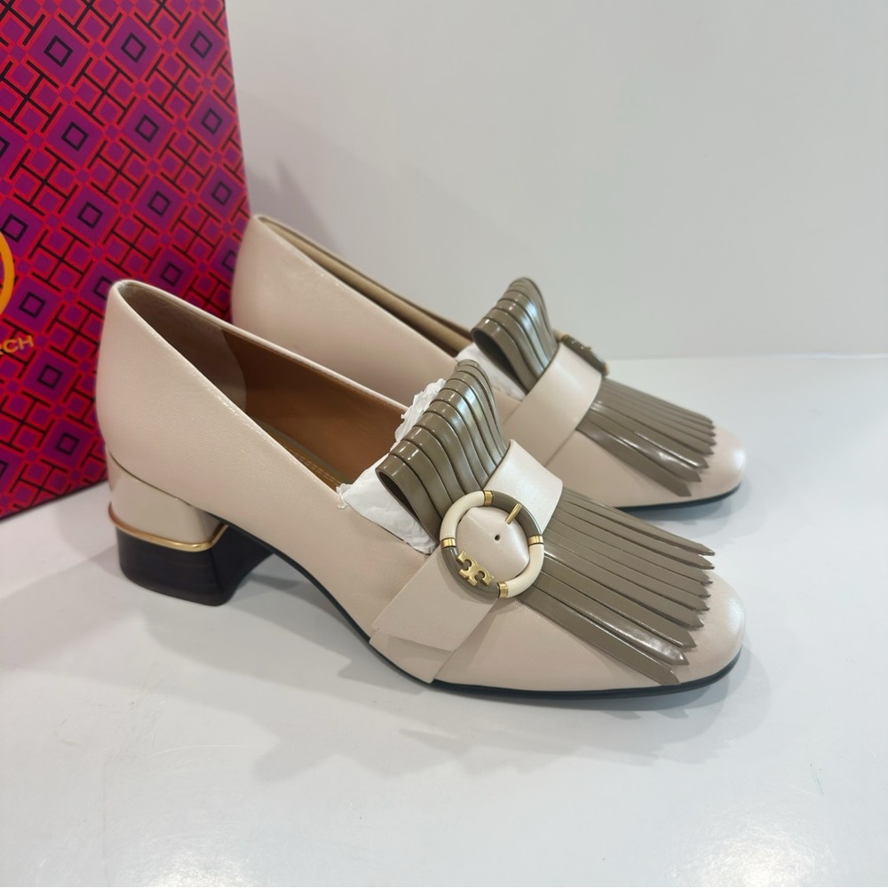 Tory Burch Womens Multi-Logo Kiltie Heeled Loafers Shoes - Picture 2 of 15